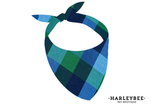 Load image into Gallery viewer, Flannel Blue &amp; Green Bandana
